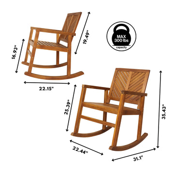 Ned Modern Chevron-Back 300-Lbs Support Acacia Wood Patio Outdoor Rocking Chair - JONATHAN Y